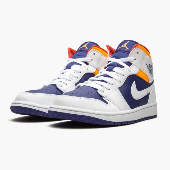 Jordan 1 Mid Royal Blue Laser Orange Dame/Herre 554724-131 Jordan sko